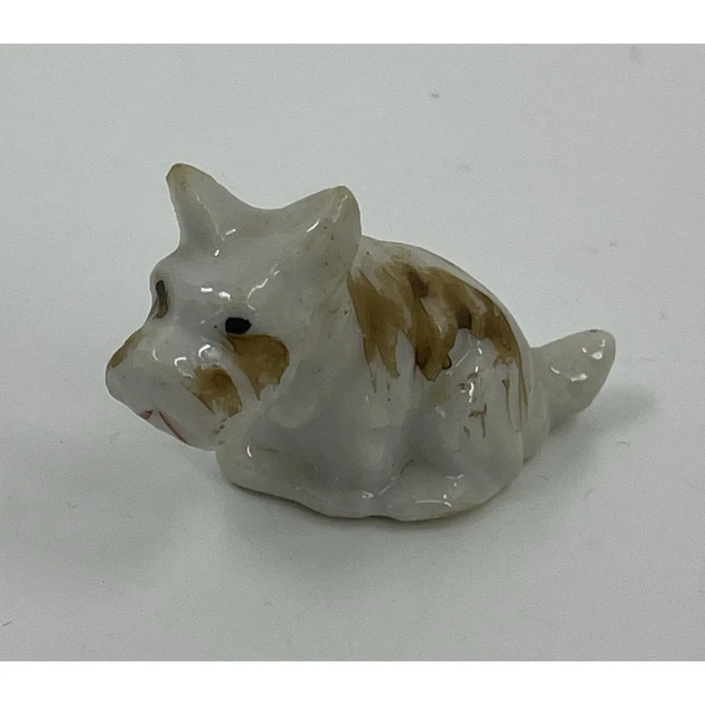 Terrier Small Dog w Puppies White Brown Occupied Japan Porcelain‎ Figurines HTF